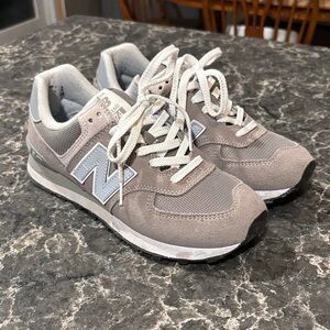 New Balance Gray and White 574 Sneakers